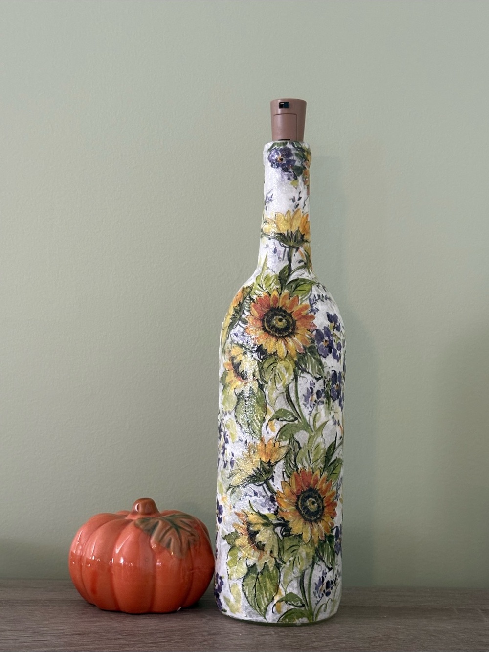 Hand Crafted Sunflower Wine Bottle Decor